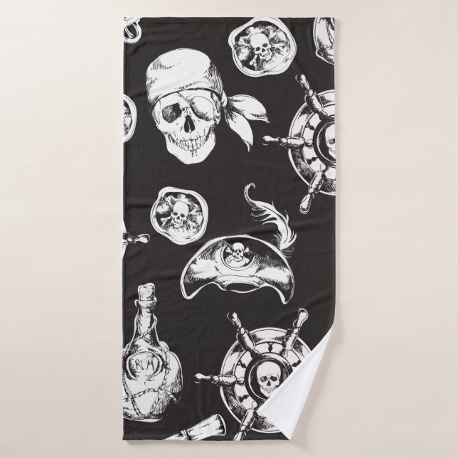 Pirate Skull Ship Wheel Bath Towel (Bath Towel)