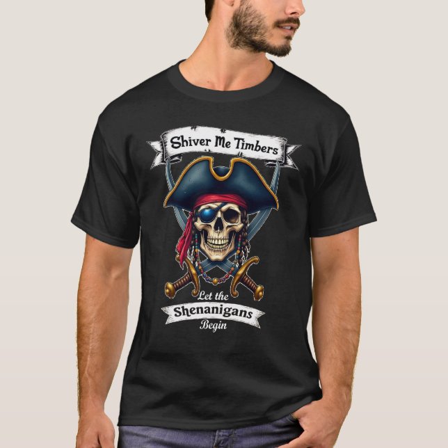 Pirate Skull Shiver Me Timbers Halloween  T-Shirt (Front)