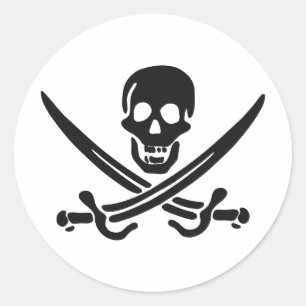 Pirate skull  silhouette - Choose background colou Classic Round Sticker