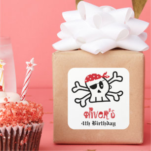 Pirate Skull Skeleton Birthday Party Favour Square Sticker