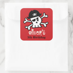 Pirate Skull & Skeleton Kid's Birthday Party Favou Square Sticker