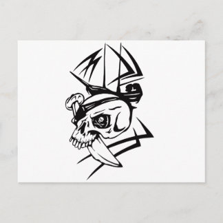 Pirate Skull Skeleton Sword Ship Tattoo Style Postcard