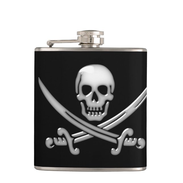 Pirate Skull & Sword Crossbones Hip Flask (Front)