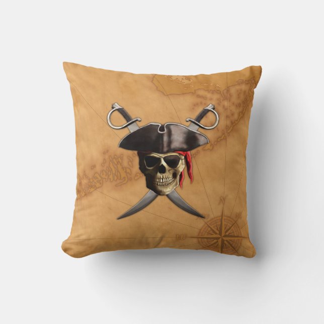 Pirate Skull Swords And Map Throw Pillow (Front)