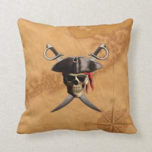 Pirate Skull Swords And Map Throw Pillow