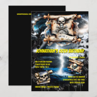 Pirate skull treasure map storm at sea