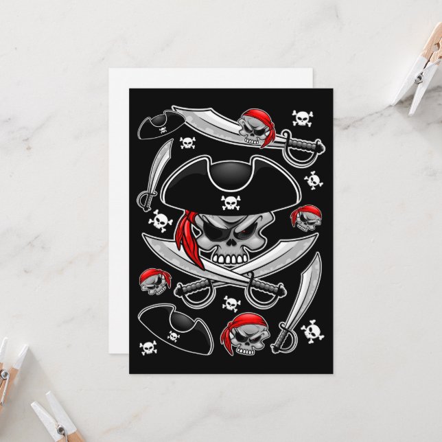 Pirate Skull with Crossed Sabres Invitation (Front/Back In Situ)