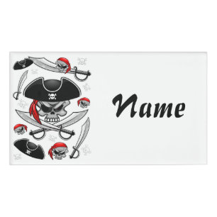 Pirate Skull with Crossed Sabres Name Tag