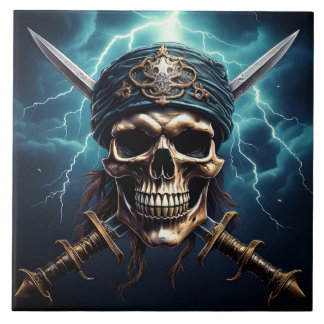 Pirate Skull with Swords Ceramic Tile