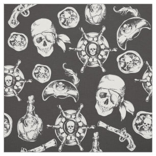 Pirate skulls black white pattern  fabric