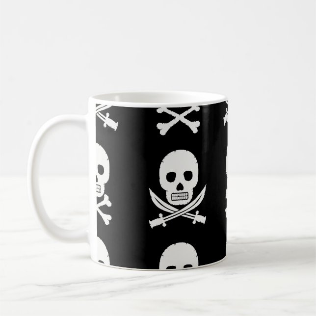 Pirate Skulls Crossbones Seamless Pattern Coffee Mug (Left)