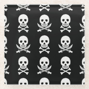 Pirate Skulls Crossbones Seamless Pattern Glass Coaster