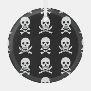 Pirate Skulls Crossbones Seamless Pattern Glass Ornament