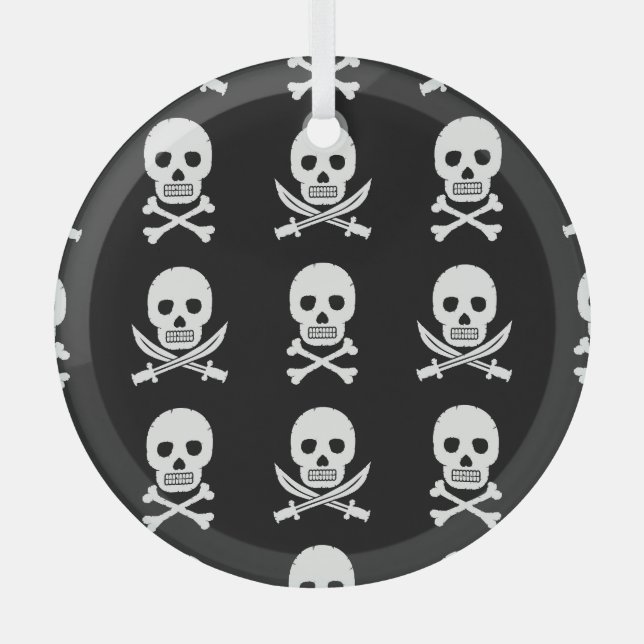Pirate Skulls Crossbones Seamless Pattern Glass Ornament (Front)