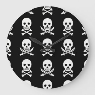 Pirate Skulls Crossbones Seamless Pattern Large Clock