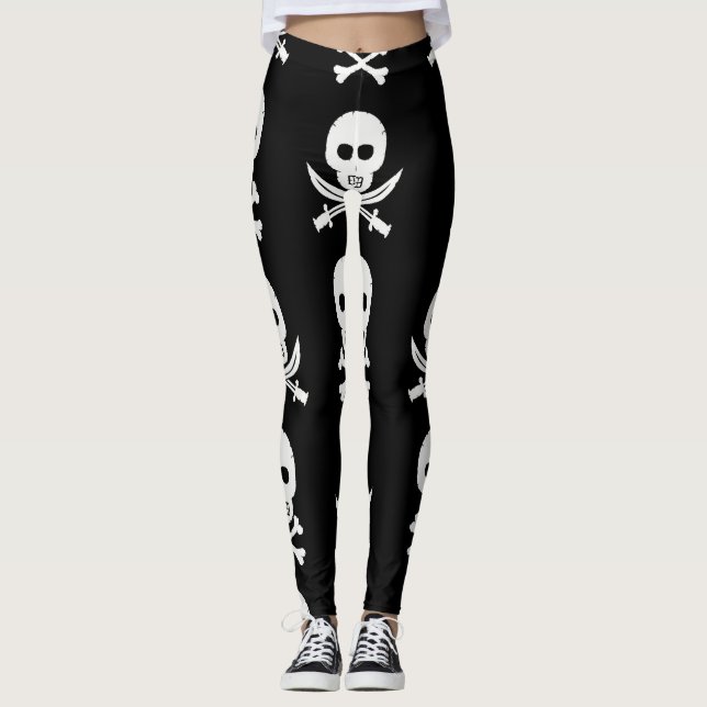Pirate Skulls Crossbones Seamless Pattern Leggings (Front)