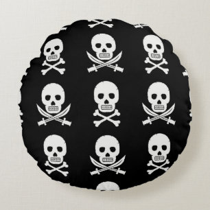 Pirate Skulls Crossbones Seamless Pattern Round Pillow