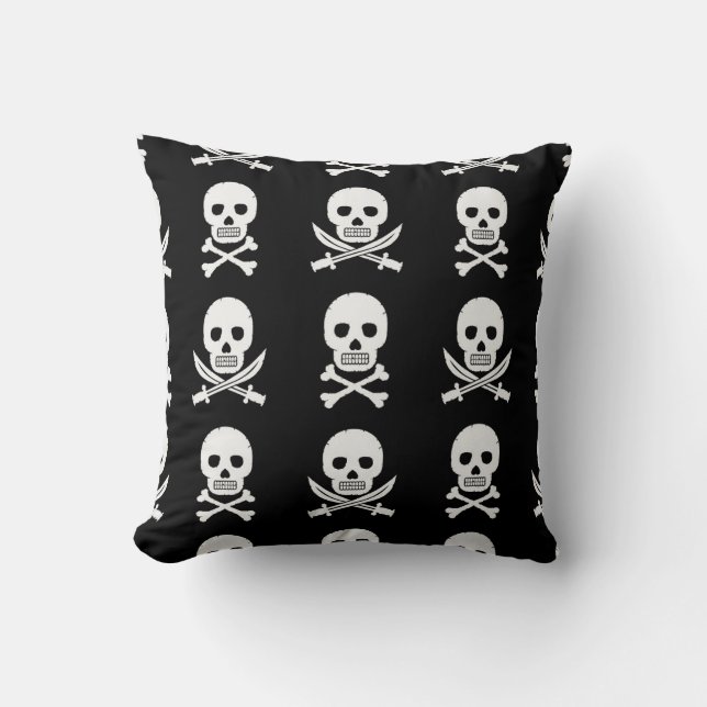 Pirate Skulls Crossbones Seamless Pattern Throw Pillow (Front)