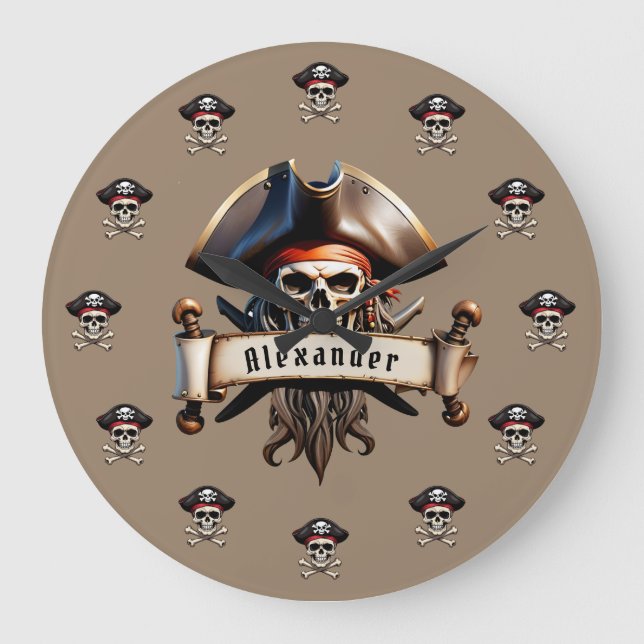 Pirate Skulls Personalize Large Clock (Front)