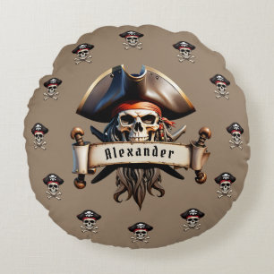Pirate Skulls Personalize Round Pillow