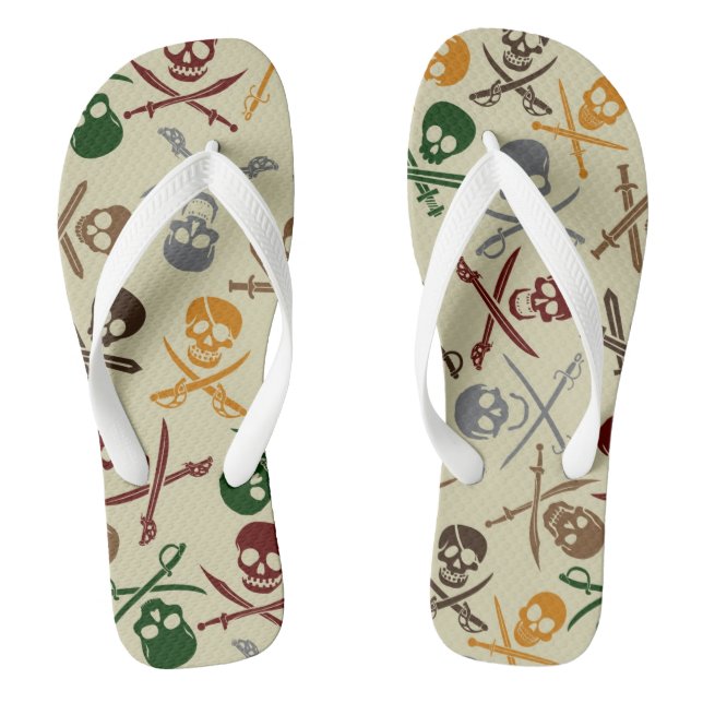 Pirate Skulls with Crossed Swords Flip Flops (Footbed)