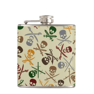 Pirate Skulls with Crossed Swords Hip Flask