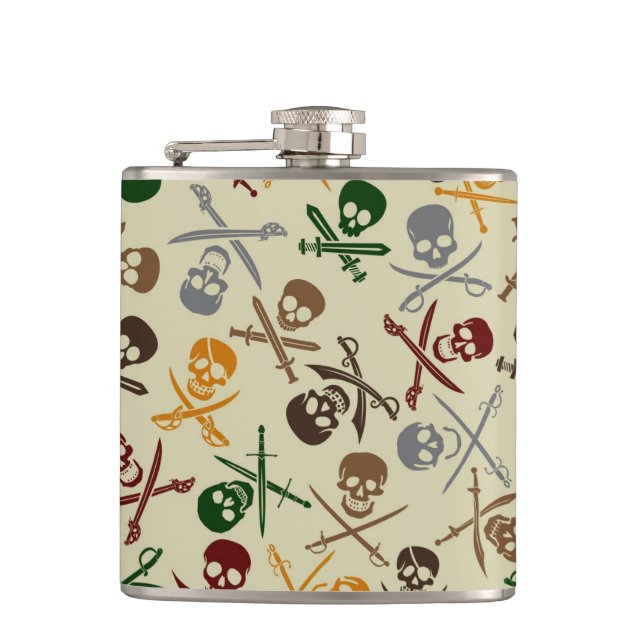 Pirate Skulls with Crossed Swords Hip Flask (Front)