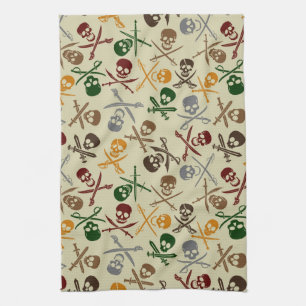 Pirate Skulls with Crossed Swords Kitchen Towel