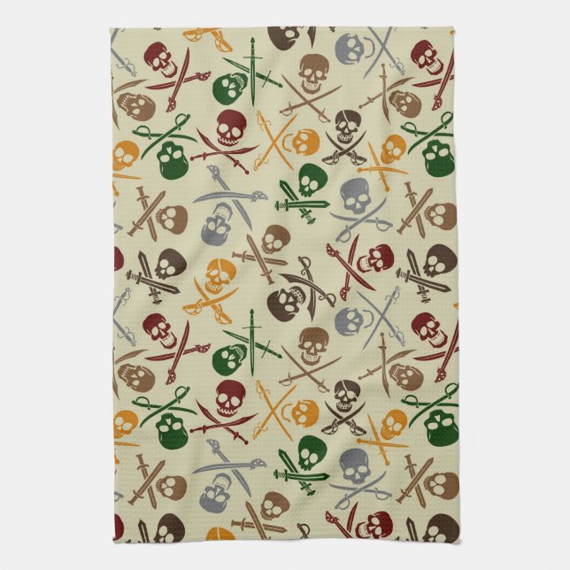 Pirate Skulls with Crossed Swords Kitchen Towel (Vertical)