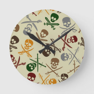 Pirate Skulls with Crossed Swords Round Clock
