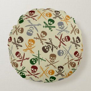 Pirate Skulls with Crossed Swords Round Pillow