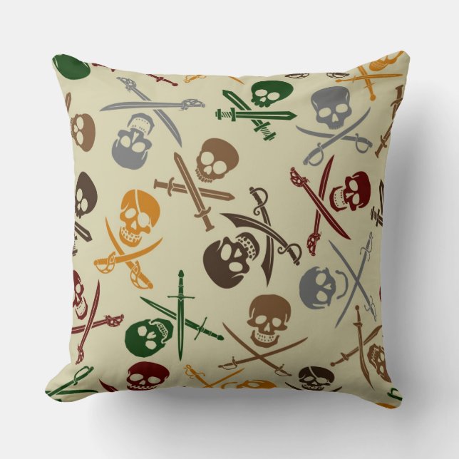 Pirate Skulls with Crossed Swords Throw Pillow (Front)