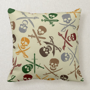 Pirate Skulls with Crossed Swords Throw Pillow
