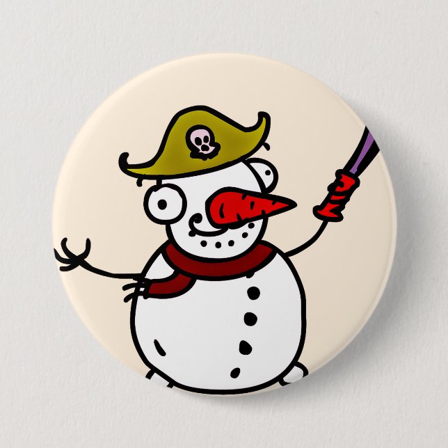 pirate snowman merry Christmas 3 Inch Round Button (Front)