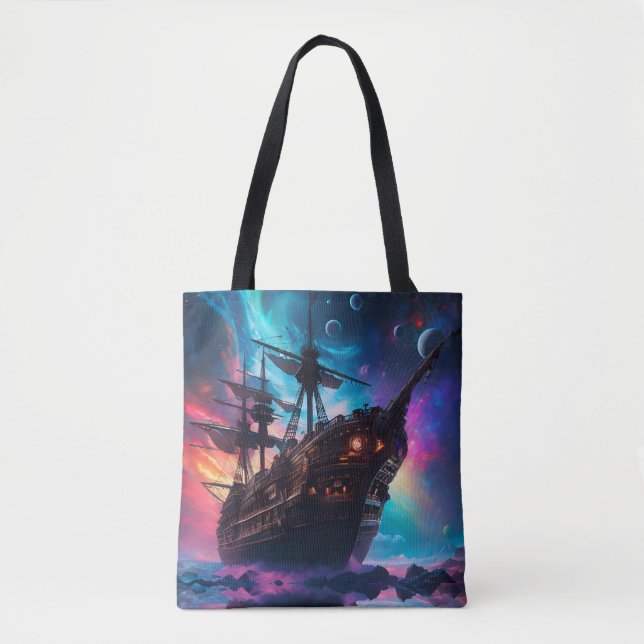 Pirate Space Ship Nebula and Moons  Tote Bag (Front)