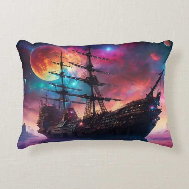 Pirate SpaceShip Lands on Another Planet Accent Pillow (Front)