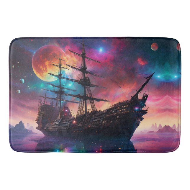 Pirate SpaceShip Lands on Another Planet Bath Mat (Front)