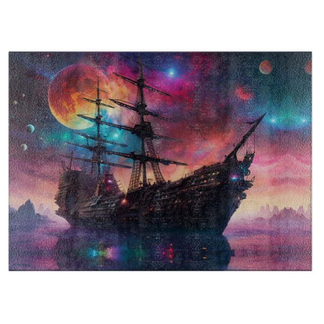 Pirate SpaceShip Lands on Another Planet Cutting Board (Front)