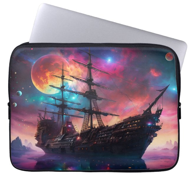 Pirate SpaceShip Lands on Another Planet Laptop Sleeve (Front)