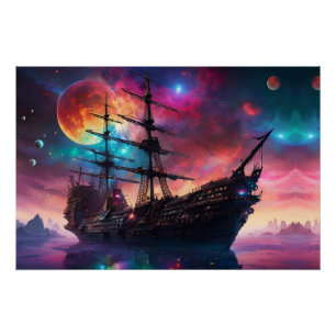 Pirate SpaceShip Lands on Another Planet Poster