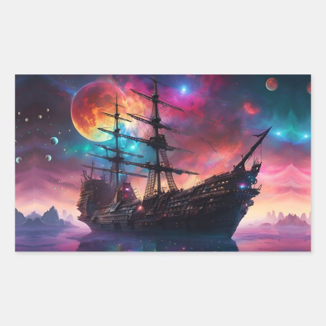 Pirate SpaceShip Lands on Another Planet Sticker (Front)