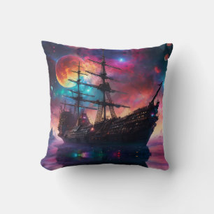 Pirate SpaceShip Lands on Another Planet Throw Pillow