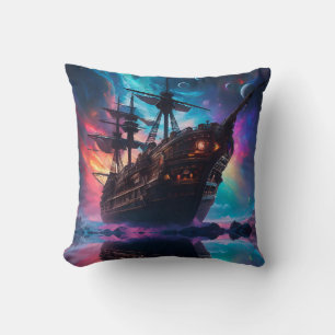 Pirate SpaceShip Lands on Another Planet Throw Pillow