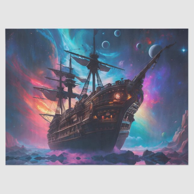 Pirate SpaceShip Lands on Another Planet Tissue Paper (Front)