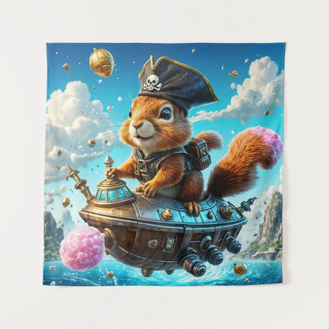 Pirate Squirrel’s Acorn Spaceship Adventure Tapestry (Front)