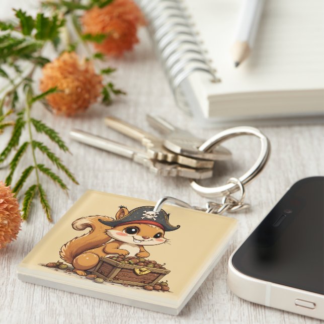 Pirate Squirrel with Acorn Treasure Funny Cute Kid Keychain (Front Right)