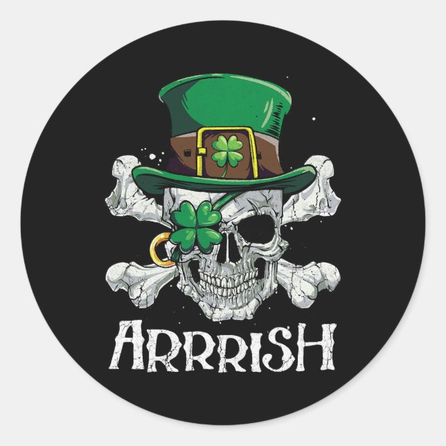 Pirate St Patricks Day Arrrish Leprechaun Boys Men Classic Round Sticker (Front)