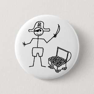 Pirate Stickman With Treasure Chest 2 Inch Round Button