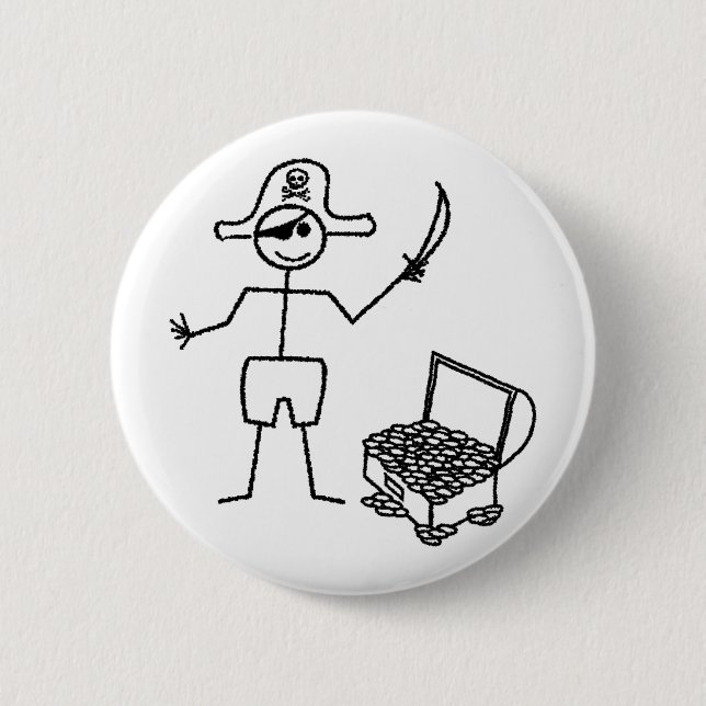 Pirate Stickman With Treasure Chest 2 Inch Round Button (Front)