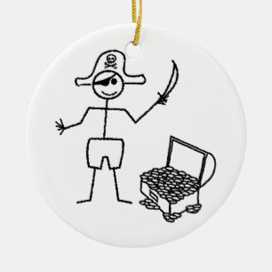 Pirate Stickman With Treasure Chest Ceramic Ornament